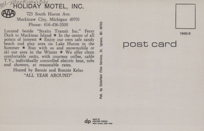 Holiday Motel - Postcard Back (newer photo)